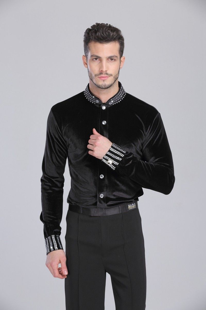 Men Party Ballroom Latin Tango Dress Shirt Rhythm Competition Practice Dance Top