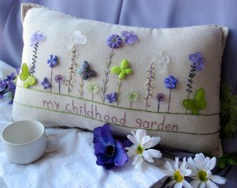 Butterfly Garden Pillow Cottage Style Summer Flower Garden Pillow Cottage