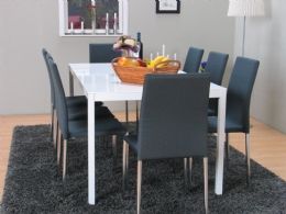 Milano spisestue 90x180 hvit høyglans med 8 flaskegrønne tiana ... Spisestue for 8