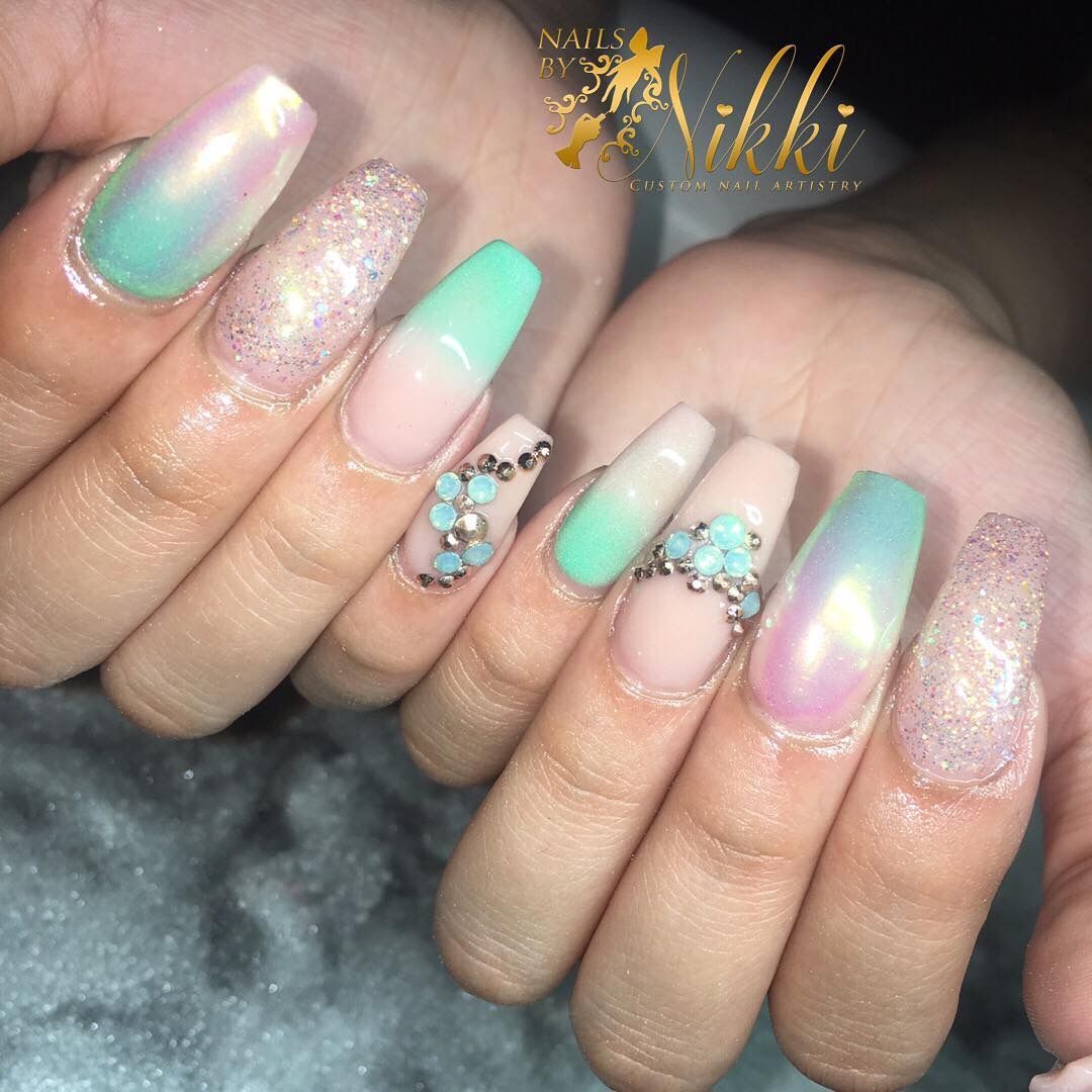 PINK AND AQUA OMBRE Easy dinner recipes, Chrome nails, Ombre nail diy