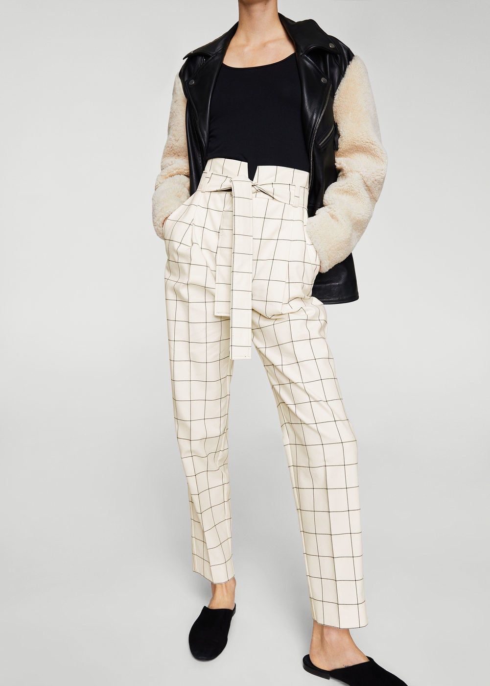 FIND Pantalones a Cuadros con Cintur/ón de Mujer
