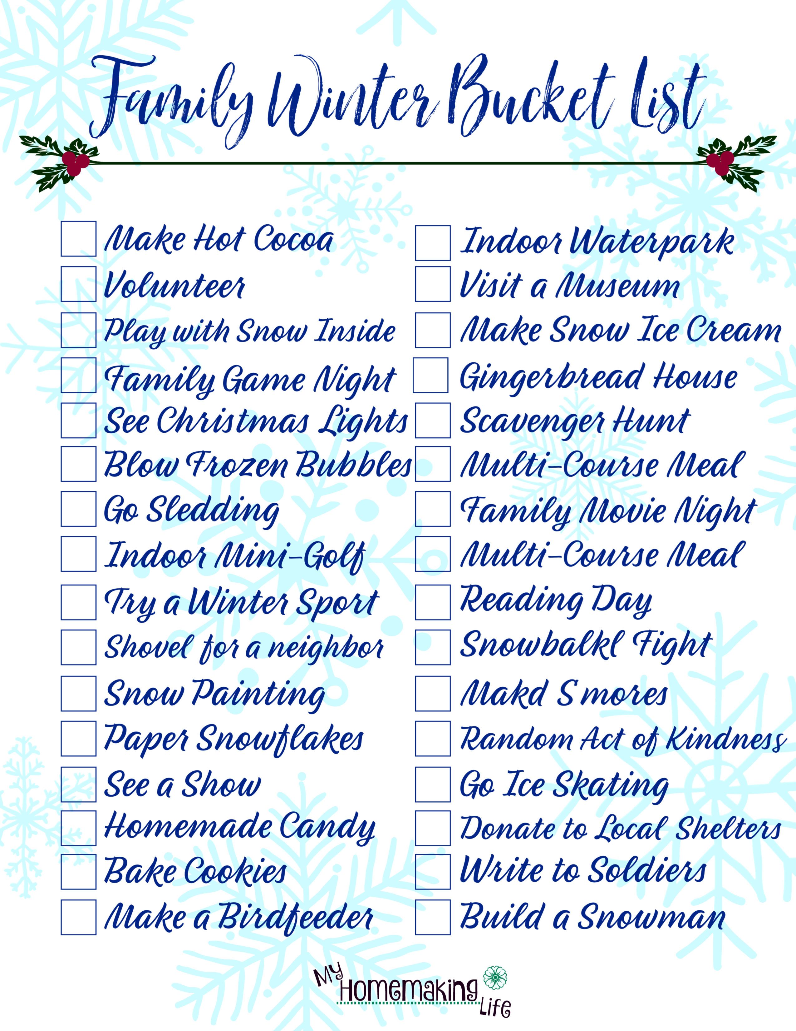 Winter Bucket List For Kids