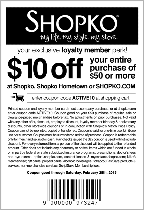 SHOPKO $$ Reminder: Coupon toward Help you save $10/$50 Order graphic relating to Shopko 20 Off Printable Coupon named SHOPKO $$ Reminder: Coupon towards Conserve $10/$50 Acquire