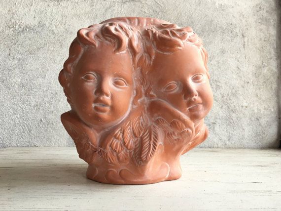 Vtg 1987 THOMAS CERAMICS Sanmar CA Terracotta Cherub Wall Vase Garden Decor USA Vtg 1987 THOMAS CERAMICS Sanmar CA Terracotta Cherub Wall Vase Garden Decor USA