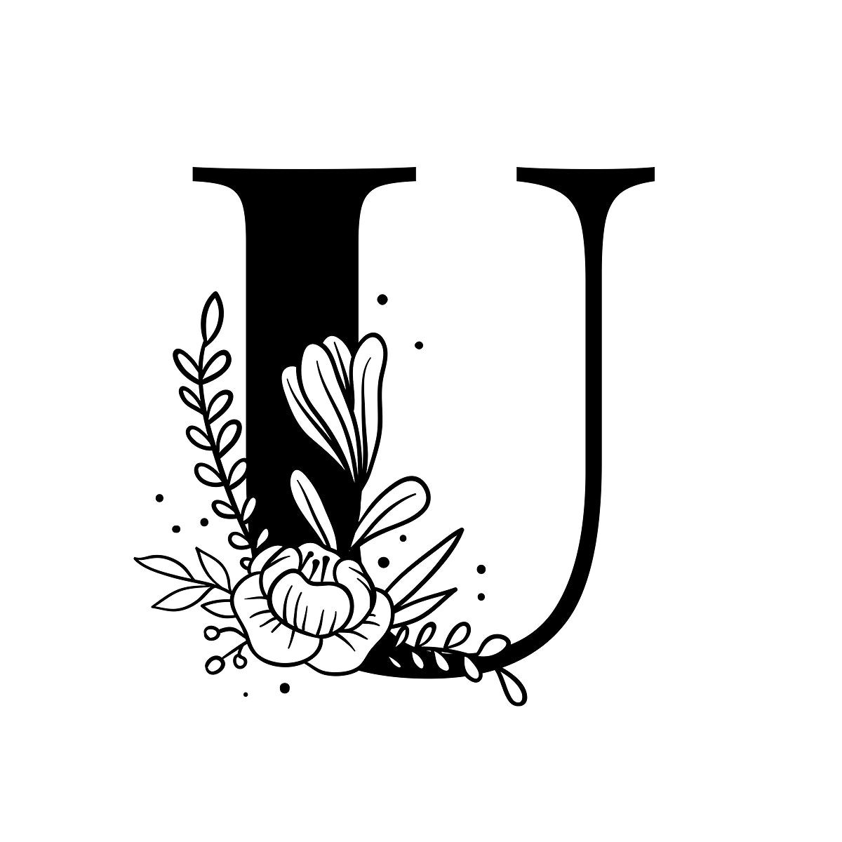 Letter U script psd floral alphabet