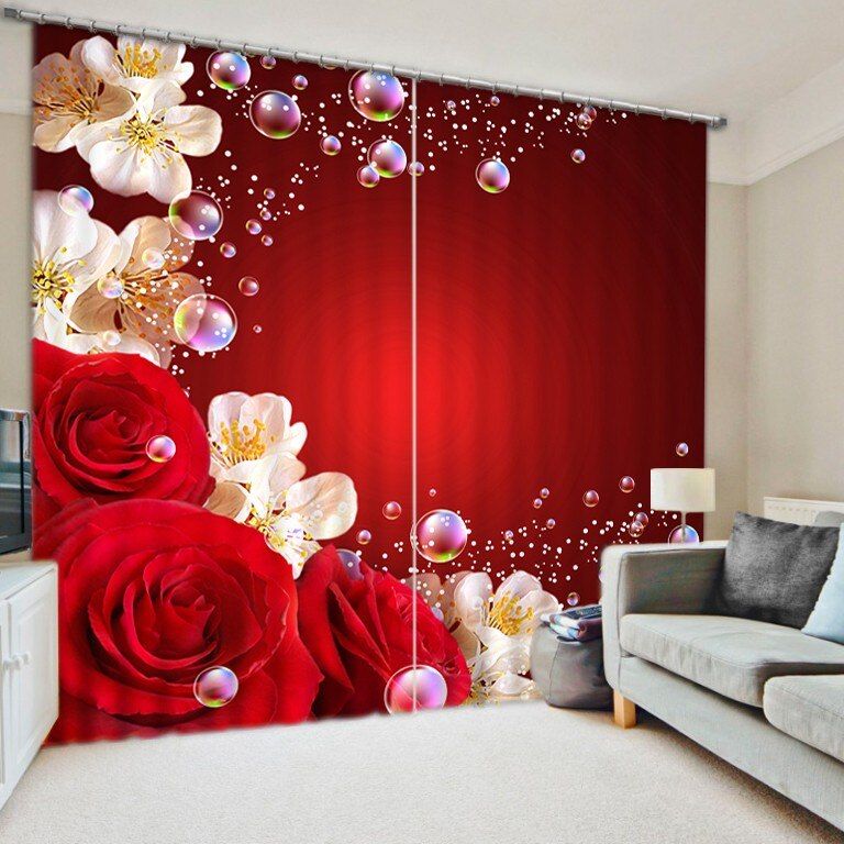 Luxury Blackout 3D Window Curtains For Living Room Bedroom Drapes Red Rose Luxury Blackout 3D Window Curtains For Living Room Bedroom Drapes Red Rose