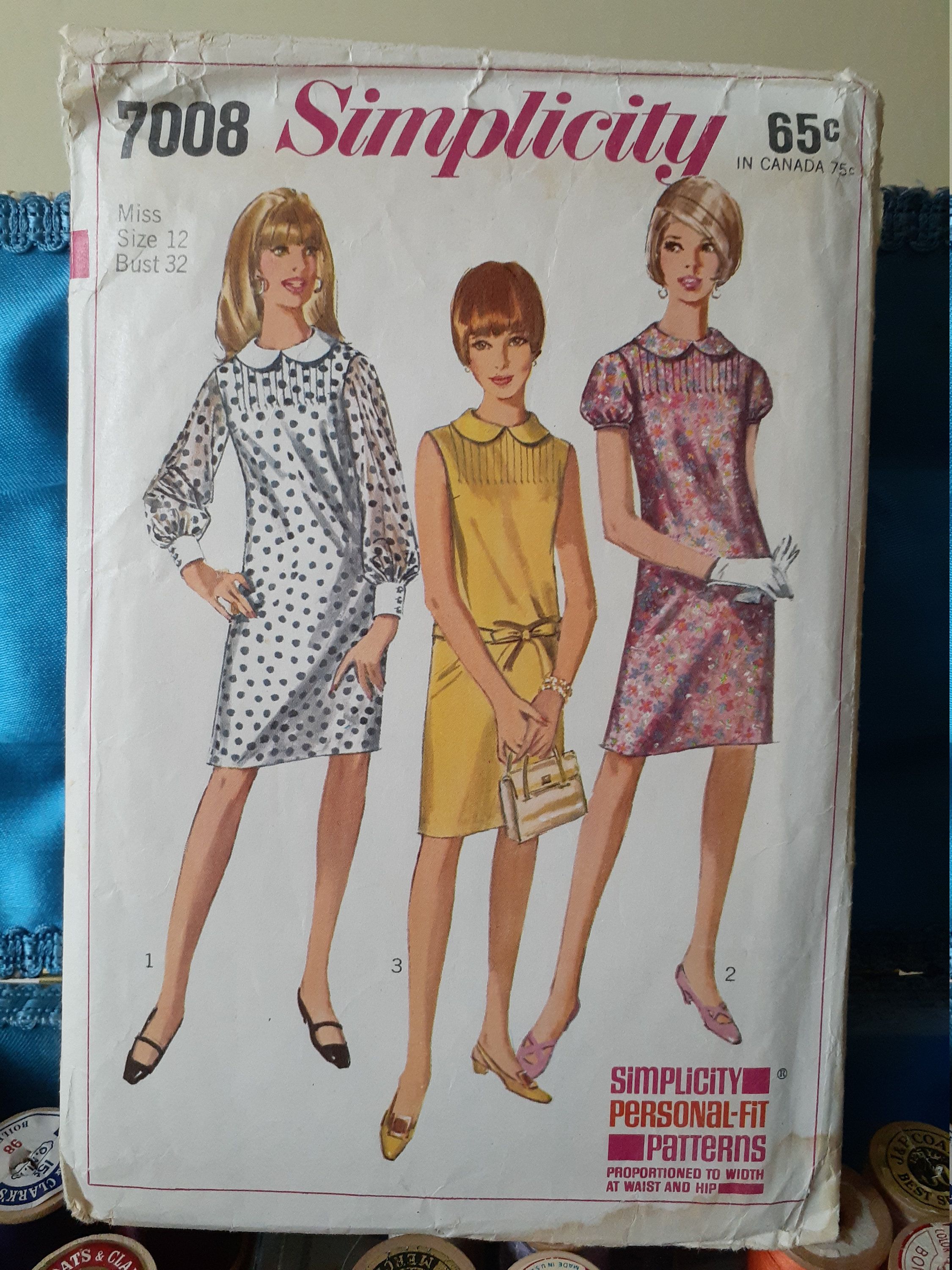 short and 34 length sleeves Size 18 12 Bust 39 Simplicity Pattern 6057 1960/'s One-Piece Dress sized petite women slim gathered skirt