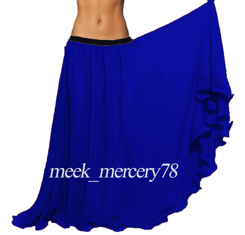 Belly Dance Chiffon Skirt Top Set Ruffle Tie Gypsy Dress Jupe Royal Blue