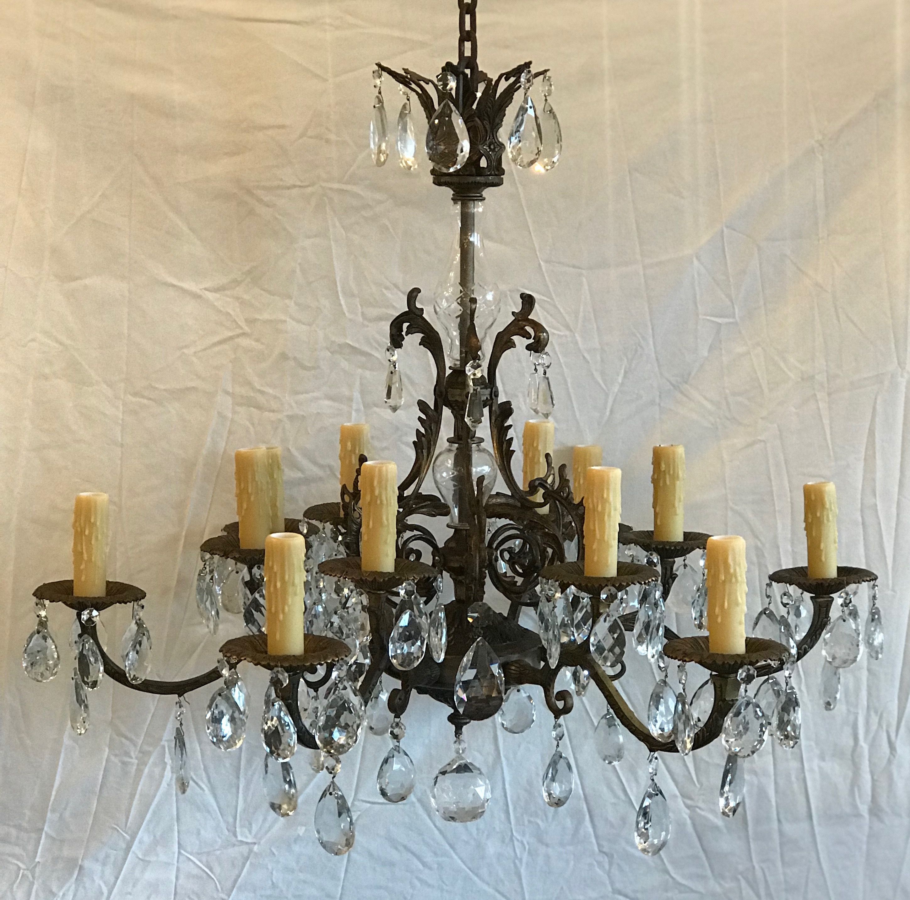 12 Light Spanish Bronze Chandelier With Crystal Tear Drops 12 Light Spanish Bronze Chandelier With Crystal Tear Drops