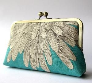 Reserved Chrysanthemum Silk Lined Turquoise Fl Clutch