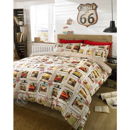 vintage american duvet cover retro route 66 cream brown red route 66 bed sheets