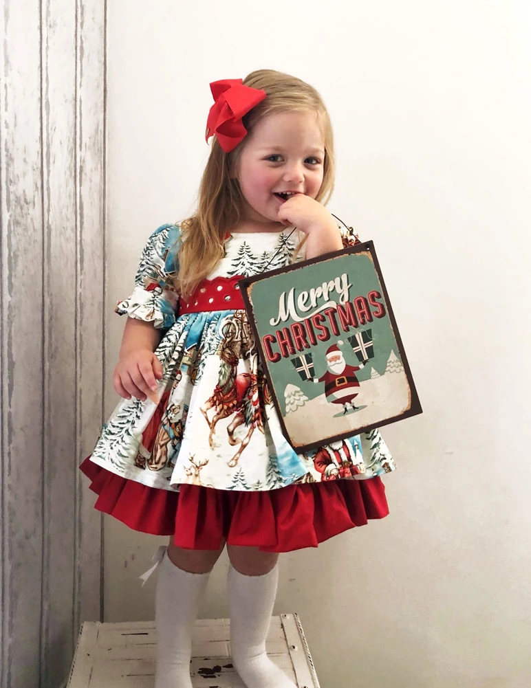 USA Christmas Toddler Kids Baby Girl Xmas Flared Party Santa Swing Dress Clothes