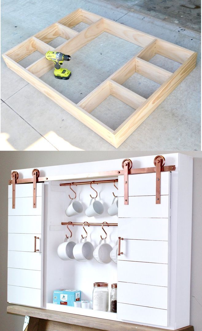 DIY Barn Door Coffee Bar Center #diyfurniture