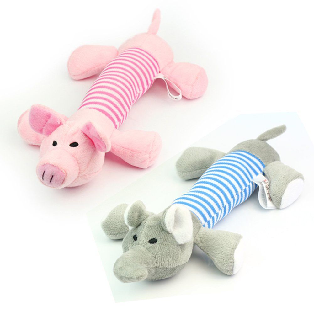 2 Dog Pet Puppy Chew Squeaker Squeaky Plush Sound Fun Pig Toys