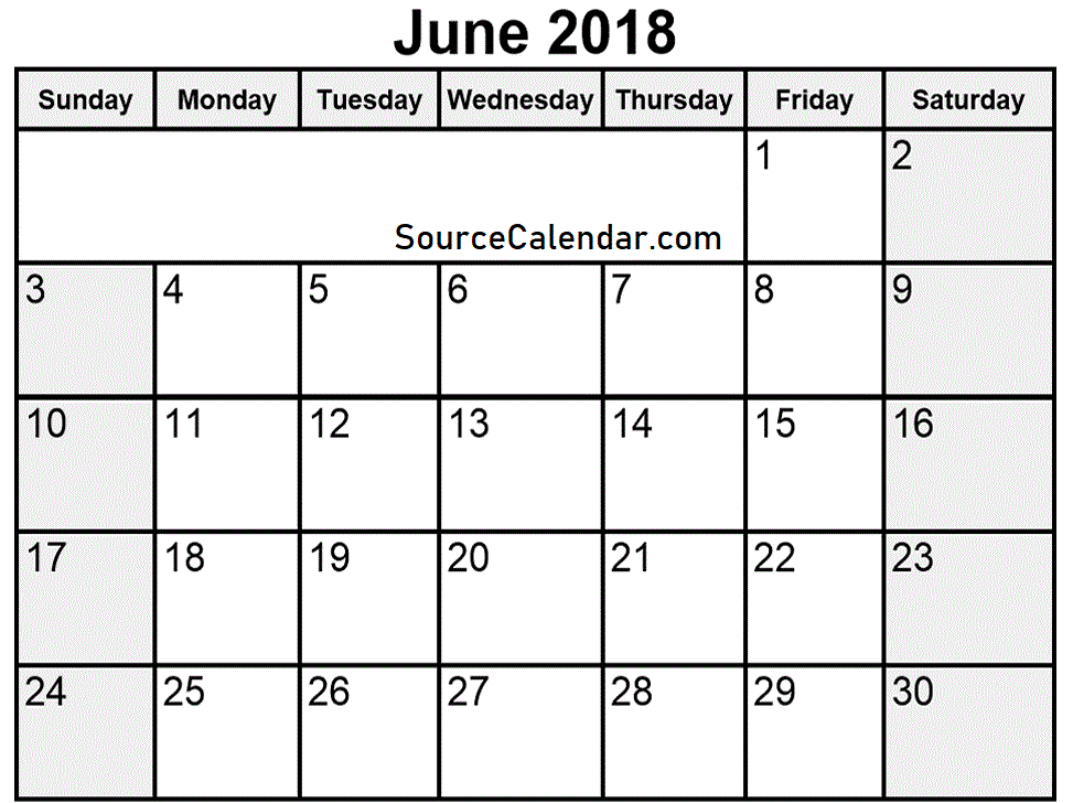 blank calendar for june 2018