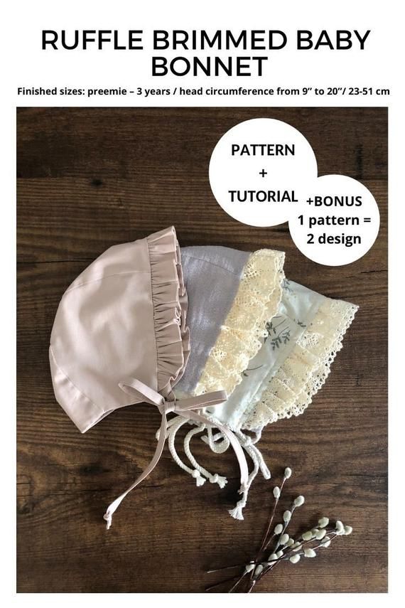 Download INSTANT DOWNLOAD Ruffle Brimmed Baby Bonnet Pattern & Tutorial Baby Hat Download Template How to ...