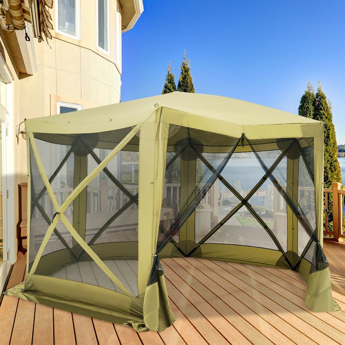 Canopy Instant Gazebo Screen Tent Portable Pop Up 6 Sided Canopy Instant