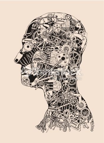 vector art cogs and gears human head cyborg profile human