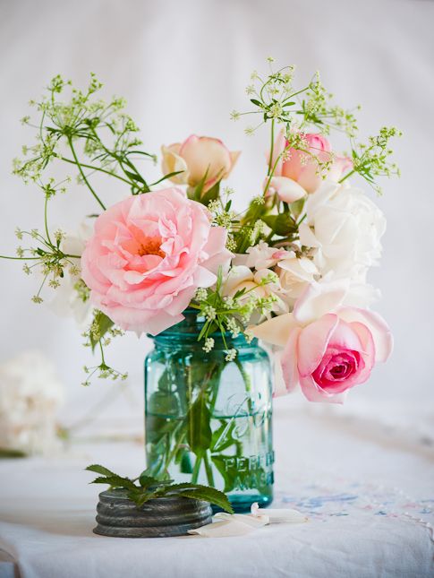 Blue Mason Jar With Flowers C And Turquoise Wedding Blue Mason Jar With Flowers