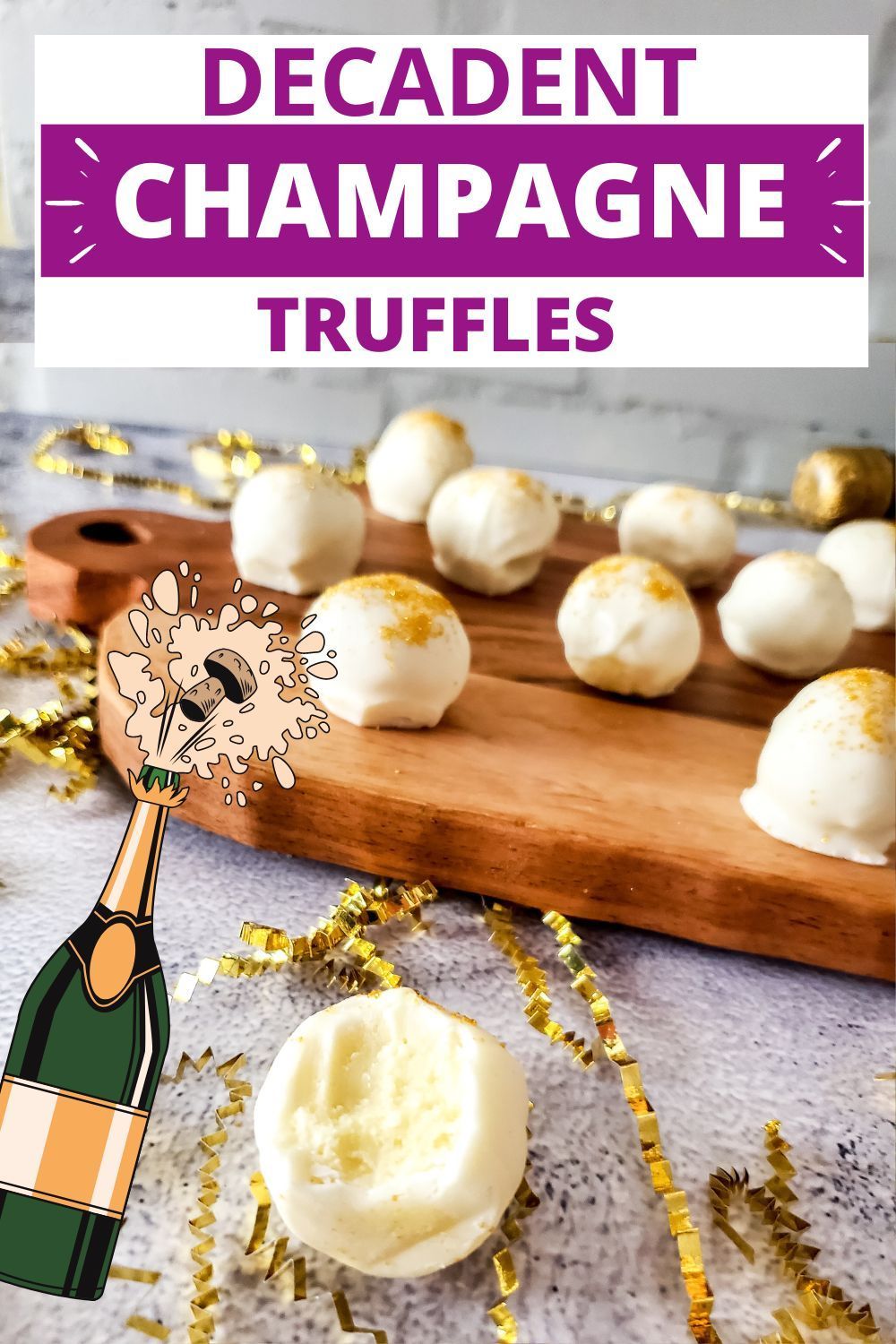 These decadent champagne truffles are perfect for your New Year's party. They would also be perfect for any special occasion like valentine's day, an anniversary, or a birthday party! | New years eve party ideas | new years eve desserts | new years eve desserts fancy | new year’s eve dessert ideas | new year’s eve party desserts | champagne dessert recipes | champagne desserts new years | champagne chocolate truffles | white chocolate champagne truffles Party Desserts, No Bake Desserts, Dessert Recipes, Dessert Ideas, Baking Desserts, Chocolate Wine, Chocolate Cream, Chocolate Truffles, Holiday Truffles