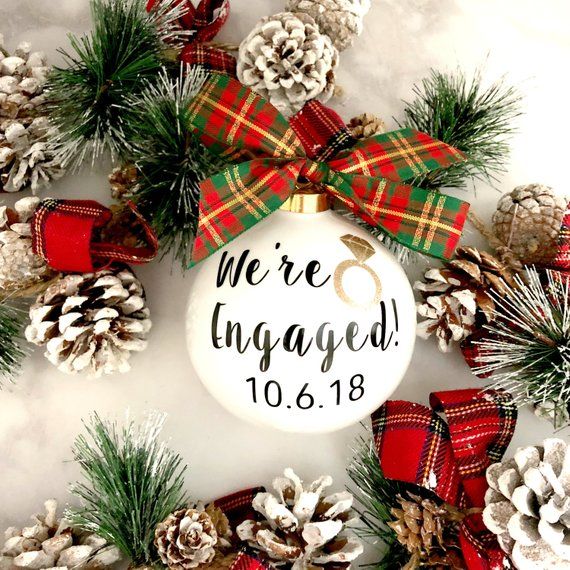 We're Engaged Ornament, Christmas Gift, Engagement Gift, Wedding Gift, Engagement Party Gift, Glass Christmas Ornament, Christmas Engagement #engagementpartyideasdecorations