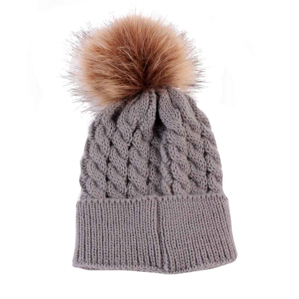 Baby Kids Fluffy Ball Knitted Beanie Hat Winter Girls Boys Warm Pompom Cute Cap