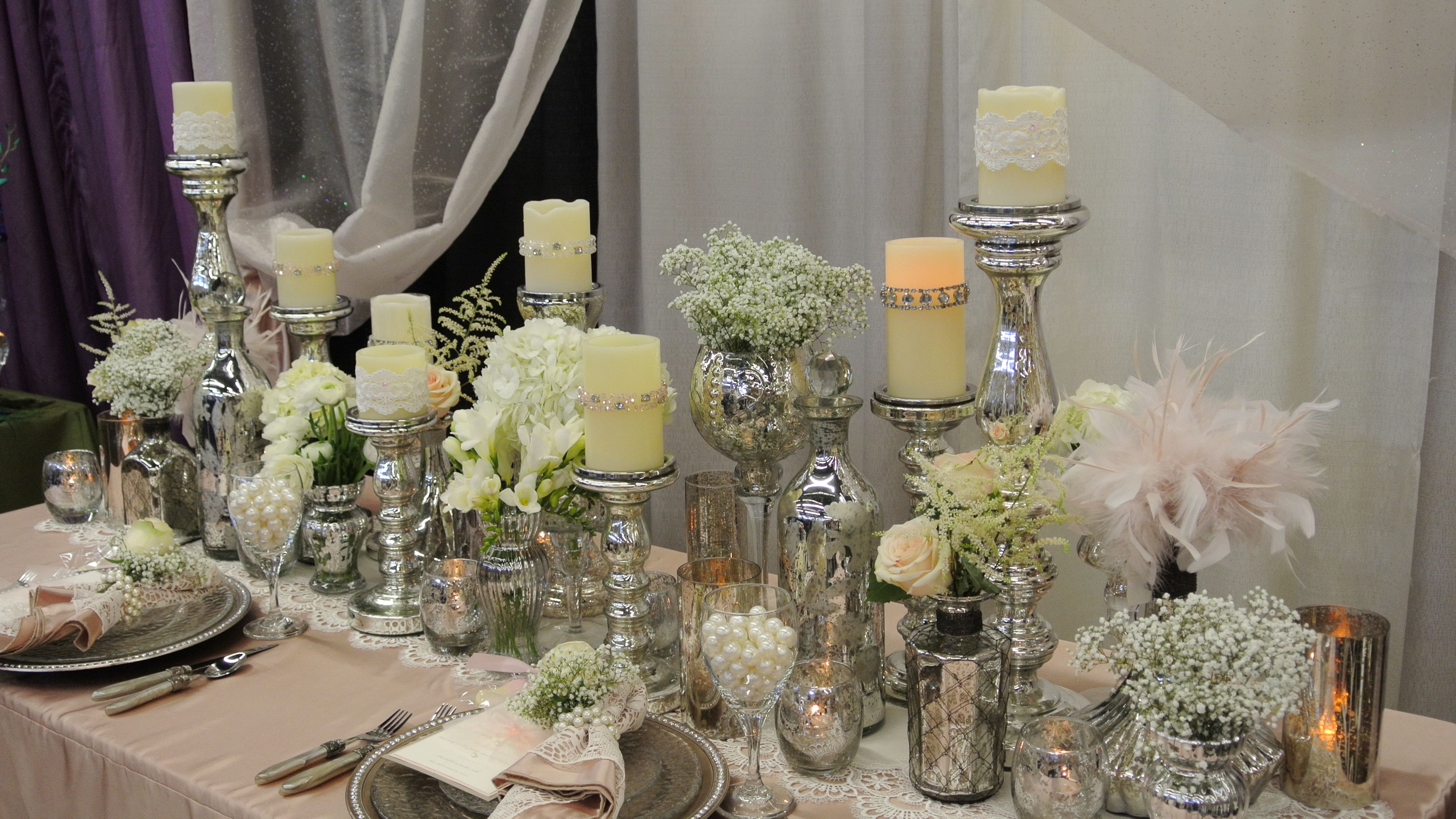Mercury Glass Spring table decor, Rustic shabby chic wedding, Mercury