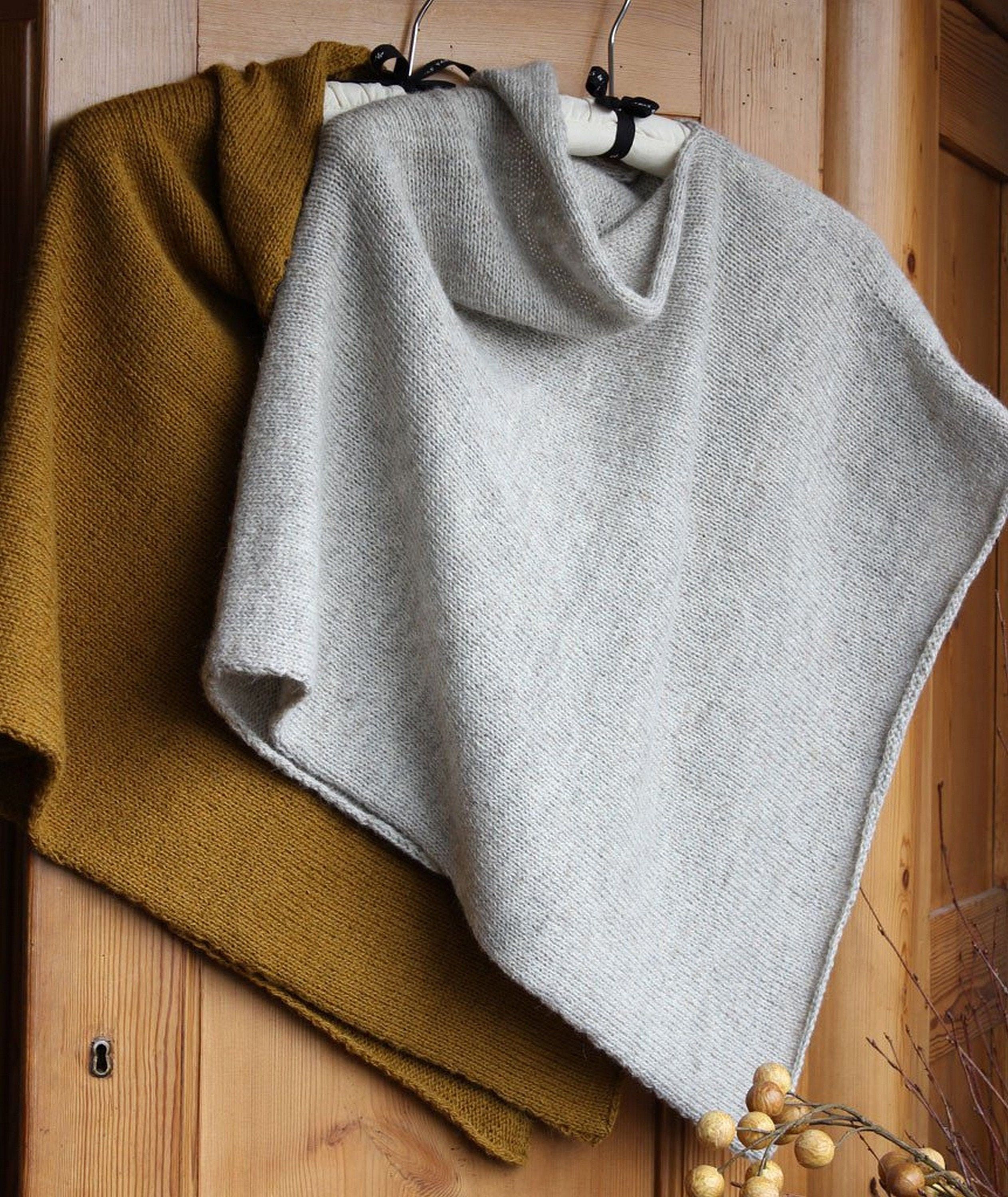 "Alpaca Knit Poncho Elegant Warm Soft Wrap Like a really elegant sweatshirt 100% Alpaca Knitted Poncho COMPLETED SIZE Poncho: 22 x 50 \"/ 56 x 127 cm, before folding. Original neck: 24 \"/ 61 cm long and 8\" / 20 cm high. Note: although the original poncho fits almost everyone, adding sleeves stretches the fabric under the armpits and slightly limits the size - it should easily fit into the size of the 42-inch bust. If you want more size, please email me" Hand Knit Poncho, Knitting Poncho, Alpaca Poncho, Knit Alpaca, Poncho Knitting Patterns Women, Cowl Poncho, Sweater Patterns, Crochet Poncho, Poncho Sweater
