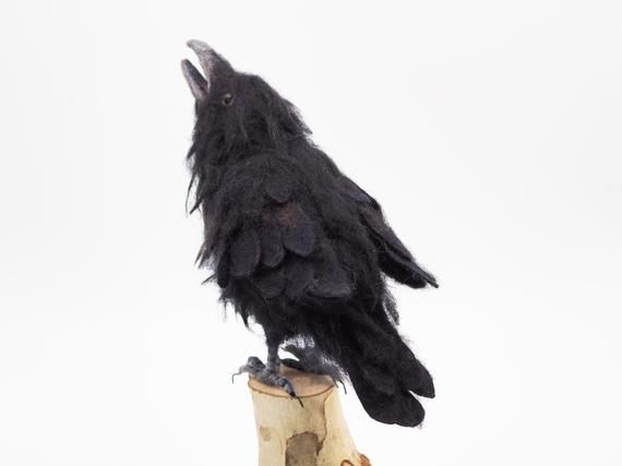 Needle felted Raven, Felted bird, Faux taxidermy bird, Raven spirit animal totem, Wiccan decor, Goth #wiccandecor