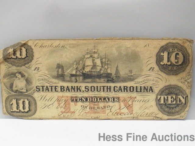 10 Ten Dollar Civil War Era State Bank South Carolina Charleston