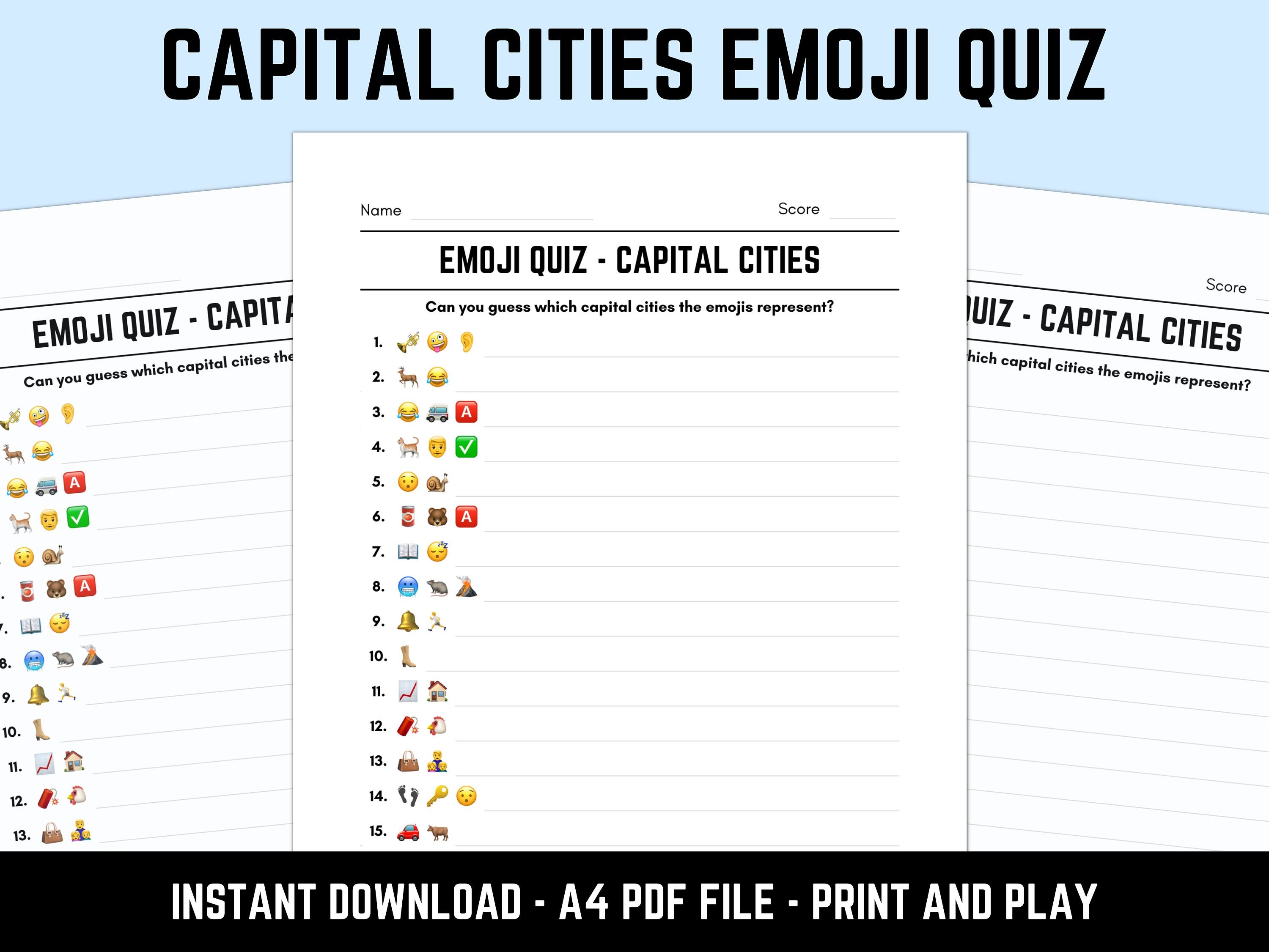 Printable Capital Cities Emoji Quiz With Answers Emoji Pictionary Printable Capital Cities Emoji Quiz With Answers Emoji Pictionary