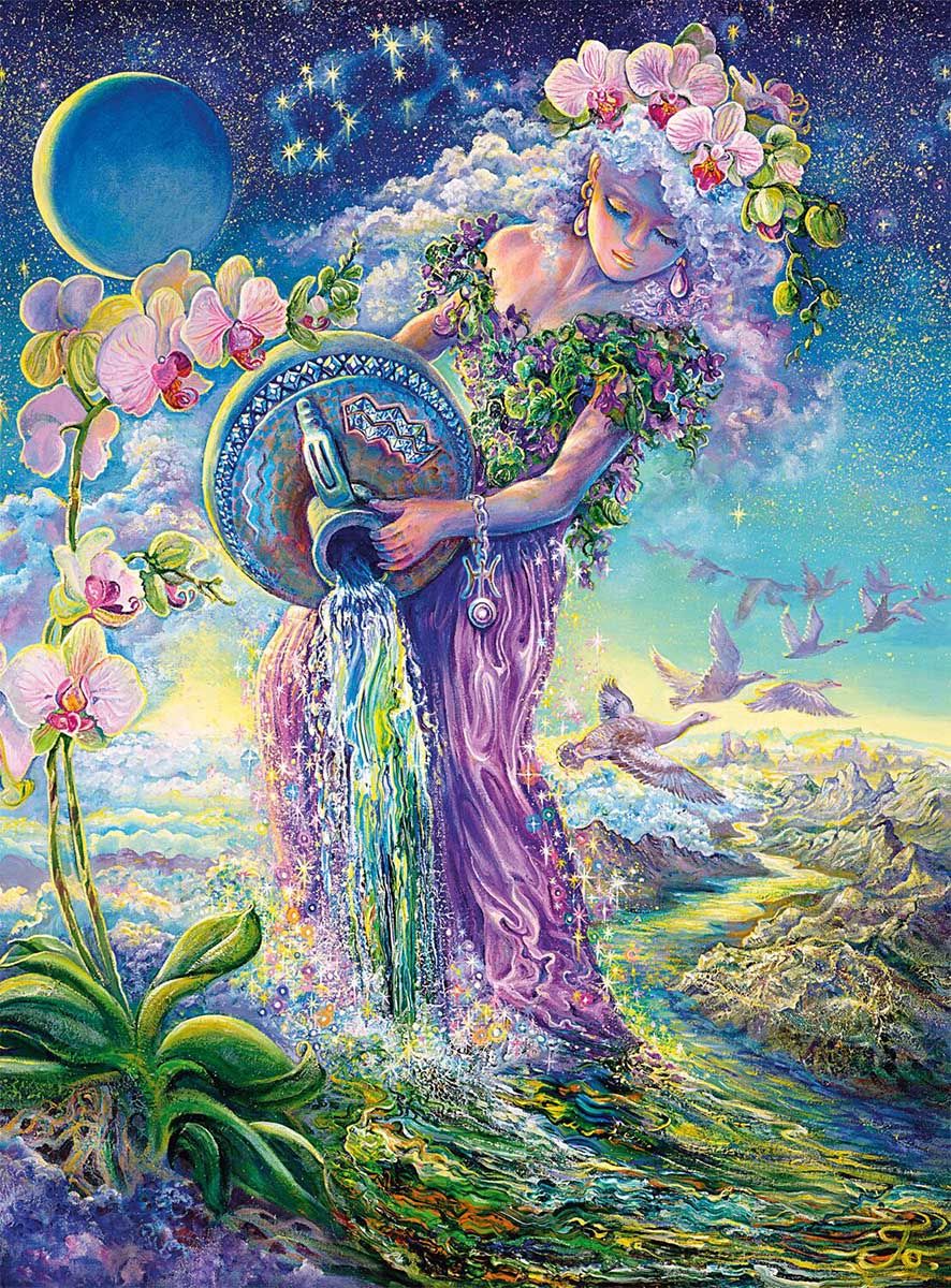Free 2-day shipping. Buy Buffalo Games Josephine Wall Aquarius 1000 Piece Jigsaw Puzzle at Walmart.com Josephine Wall, Fantasy Paintings, Cross Paintings, Fantasy Kunst, Fantasy Art, Art Visionnaire, Nature Goddess, Buffalo Games, Mosaic Crosses