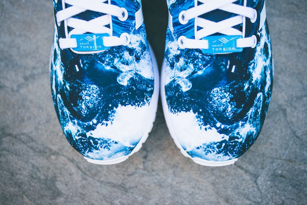 Blue Newest Adidas Zx Flux Ocean Waves Print Pack Running Shoes