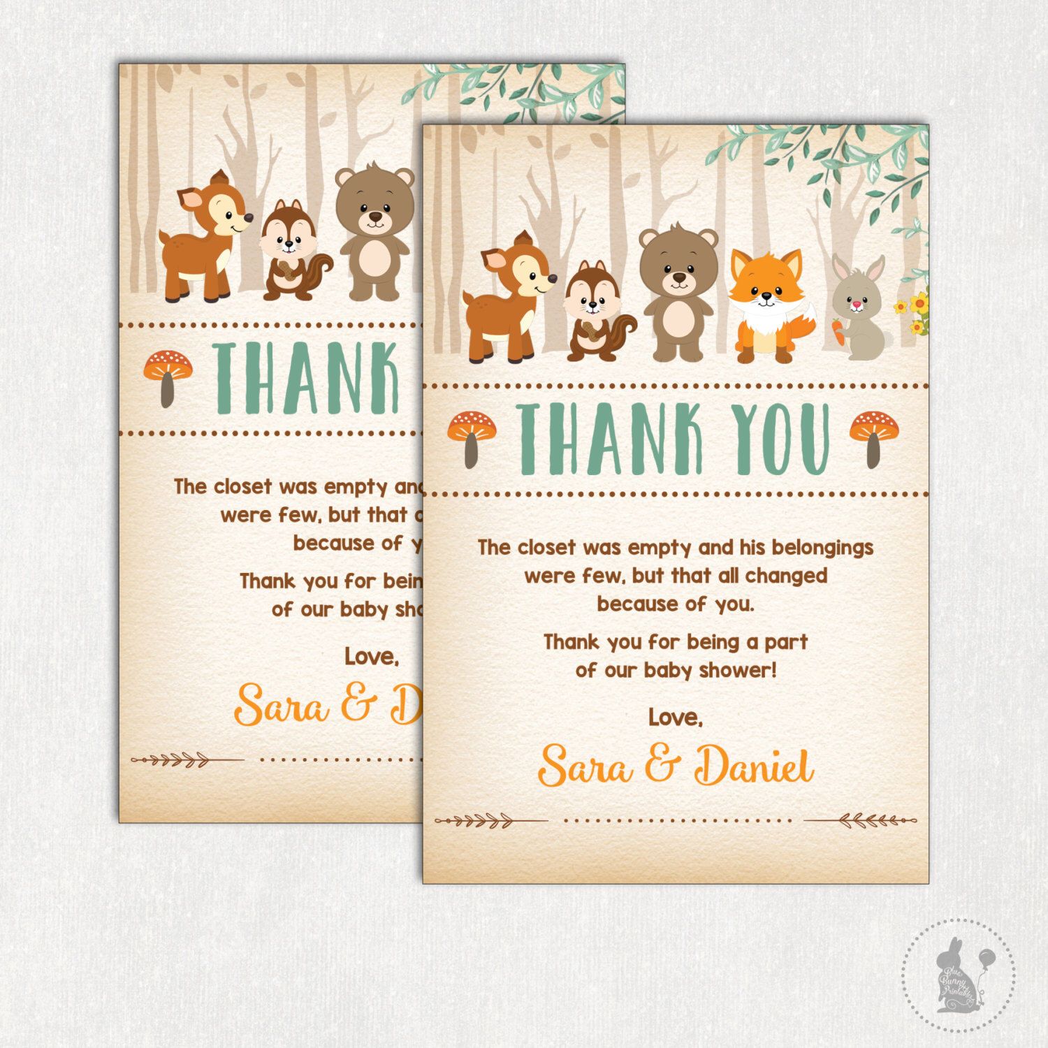 Woodland Thank You Card Rustic Woodland Baby Shower Printable Thank Woodland Thank You Card Rustic Woodland Baby Shower Printable Thank