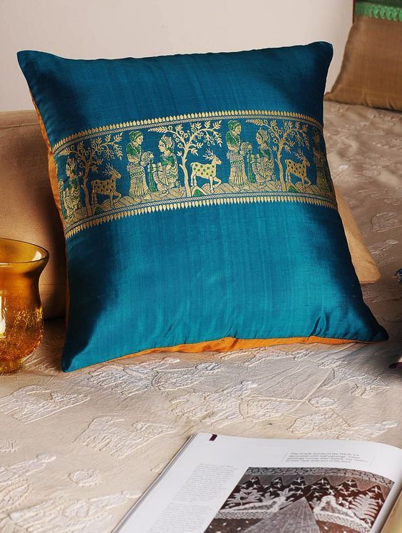 Festival Decoration Sofa Pillow Case Embroidered Cushion Cover 5 Pc Set 16/" Blue