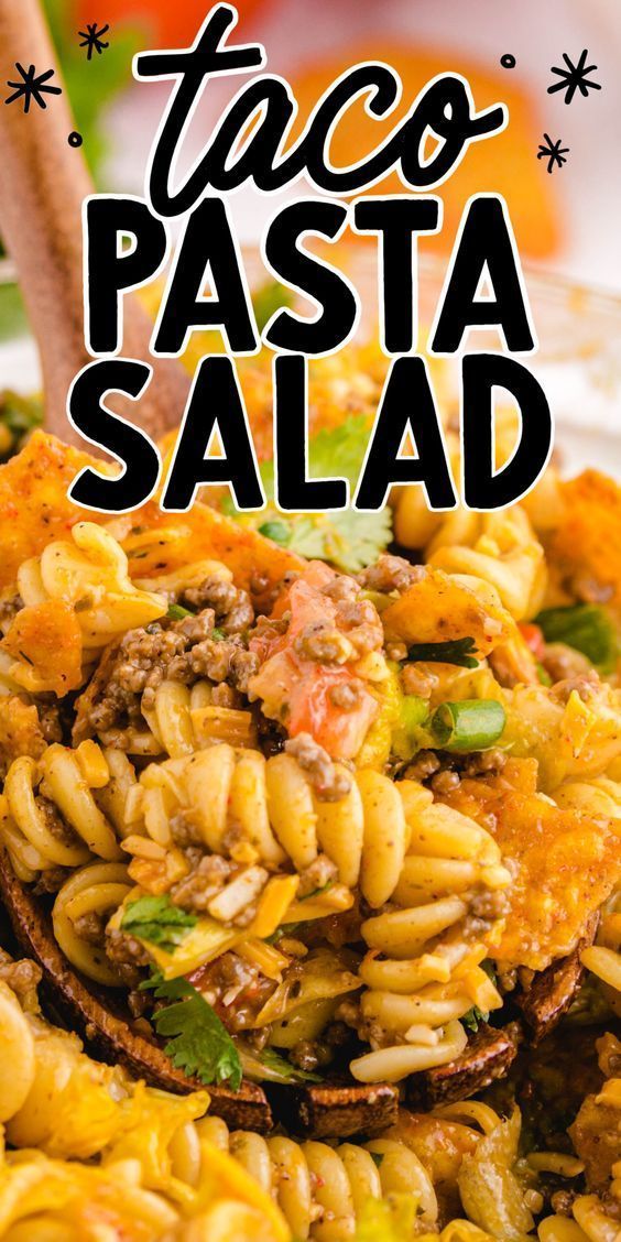 This delicious Taco pasta salad is loaded with flavor where seasoned meat combines with all your favorite taco toppings and a satisfying Dorito crunch. #taco #pasta #salad #pastaslad #tacopasta #tacosalad #recipe #lunch #easyrecipe #recipes #delicious #tasty Taco Salad Recipes, Mexican Food Recipes, Dinner Recipes, Taco Pasta Salads, Taco Salad With Doritos, Taco Flavored Doritos, Cold Pasta Salad Recipes Healthy, Mexican Pasta Salad Recipes, Easy Cold Pasta Salad