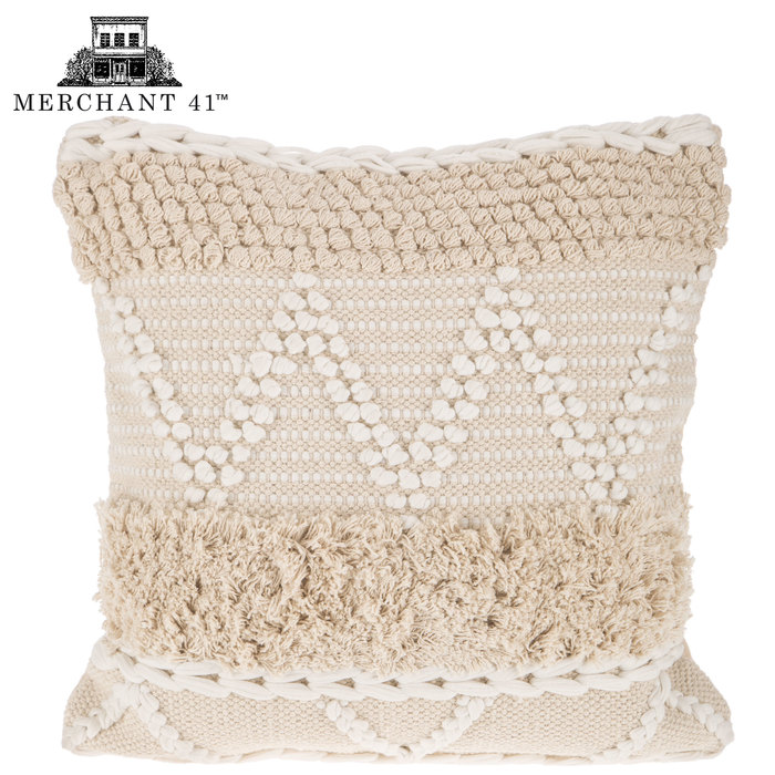 Natural & White Fringe Pillow Cover Natural & White Fringe Pillow Cover