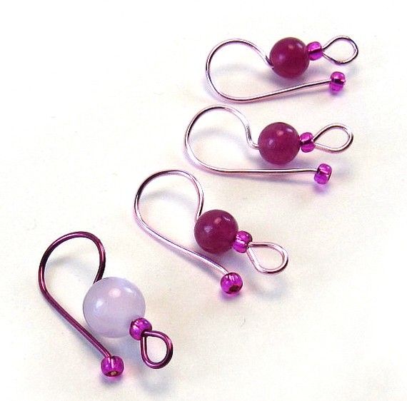blue and white glass crystal and pearl Stitch marker for knitting 6+1 pcs