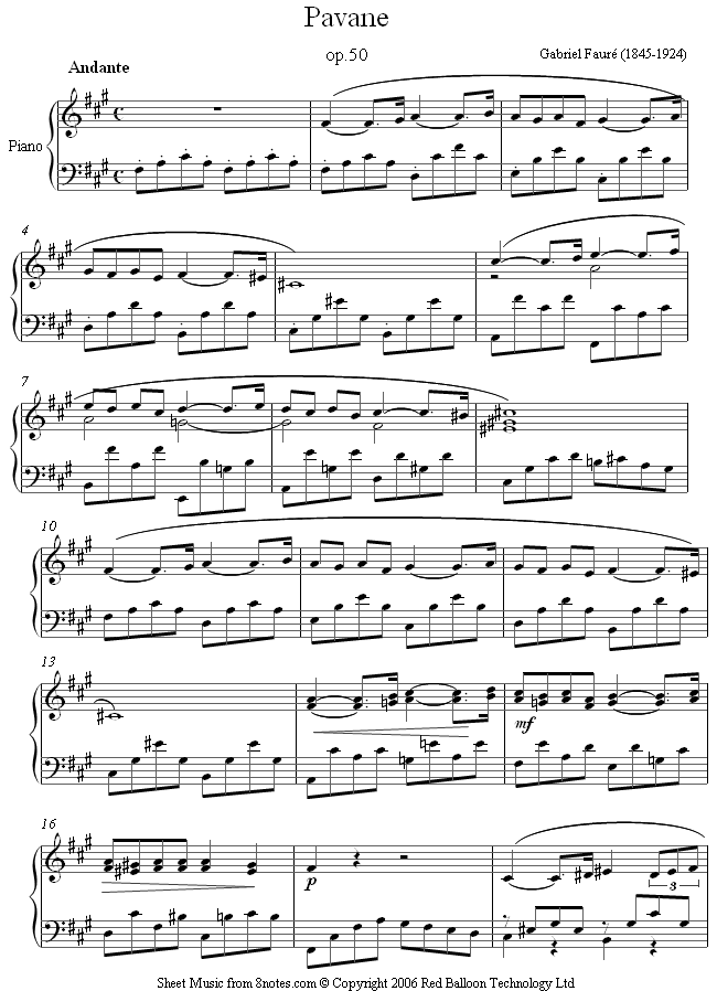 Fauré - Pavane sheet music for Piano | piano notes | Pinterest ... Guitars
