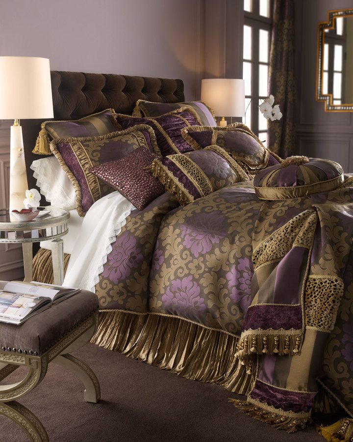 Dian Austin Couture Home Patch Pillow with Brushed Fringe, 20"Sq. Traditional Curtains, Luxury Bedding Sets, Bed Linens Luxury, Elegant Bedroom, Beautiful Bedrooms, Bedroom Bed, Bedroom Decor, Dream Bedroom, Luxury Bedrooms