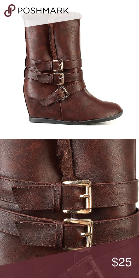 Dark Brown Faux Leather Buckle Boots! Dark Brown Faux Leather Buckle Boots!