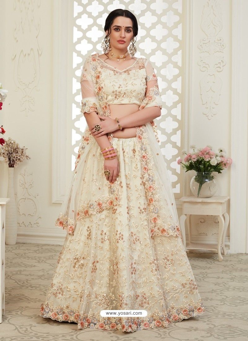 Off White Scintillating Designer Heavy Wedding Wear Lehenga White Lehenga Choli, Heavy Lehenga, Lehenga Skirt, Lehenga Style, Lehenga Choli Online, Net Lehenga, Bridal Lehenga Choli, Indian Lehenga, Designer Lehenga Choli