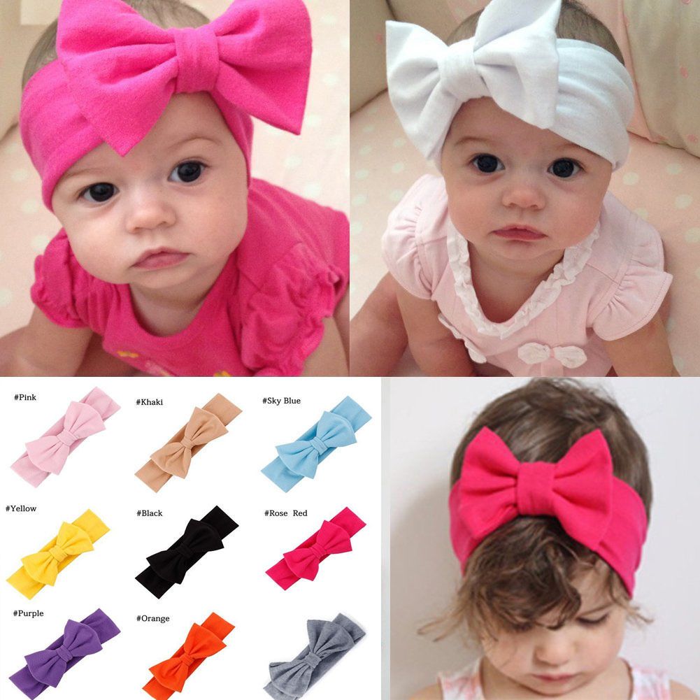 Toddler Girls Kids Baby Big Bow Headband Stretch Turban Knot Head Wraps Gift A+