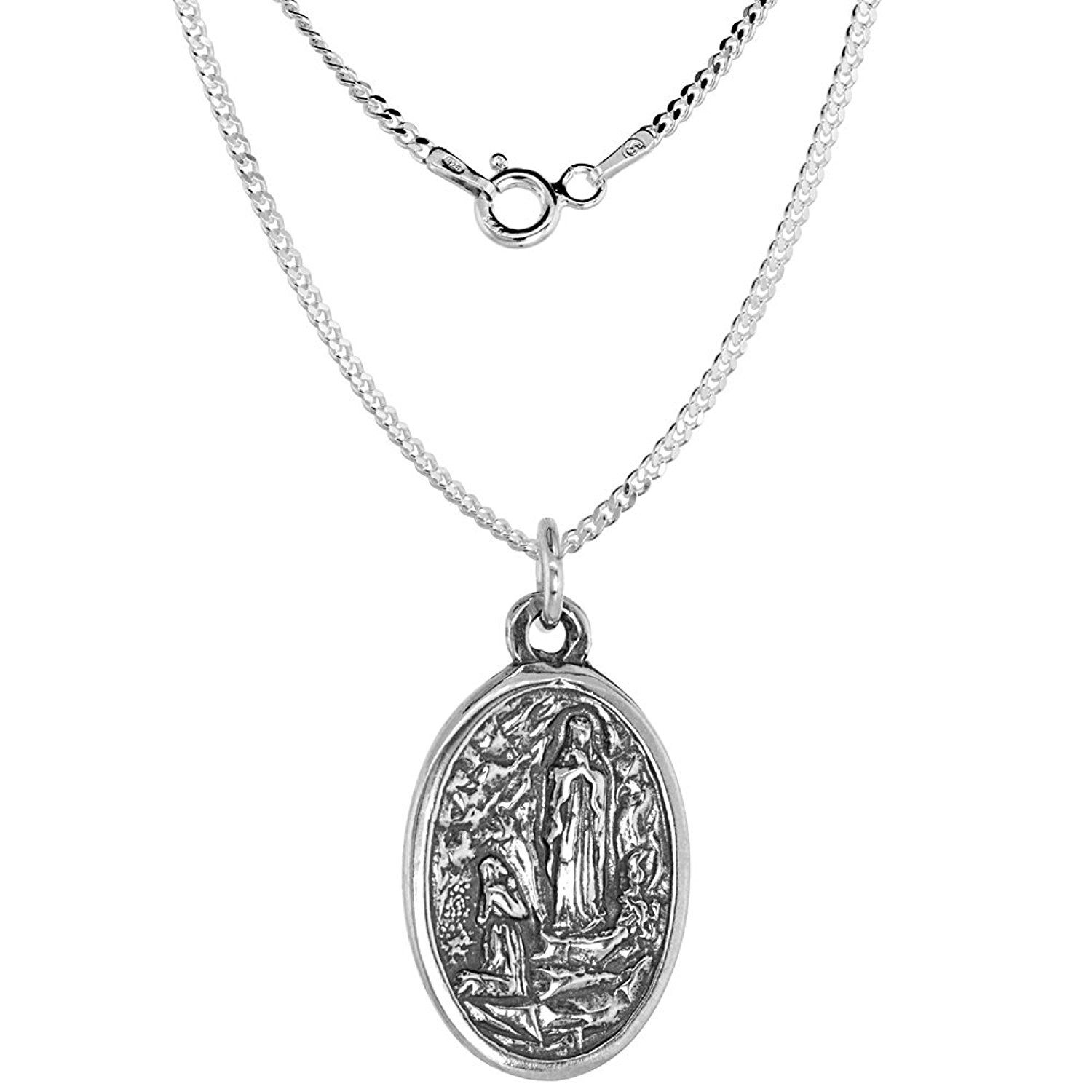Sterling Silver St Michael Medal Necklace Oval 1.8mm Chain