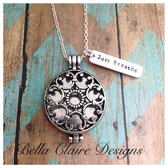 Diffuser necklace-diffuser locket-diffuser jewelry-breathe-essential oil Jewelry-essential oil necklace-essential oil diffuser-hand stamped