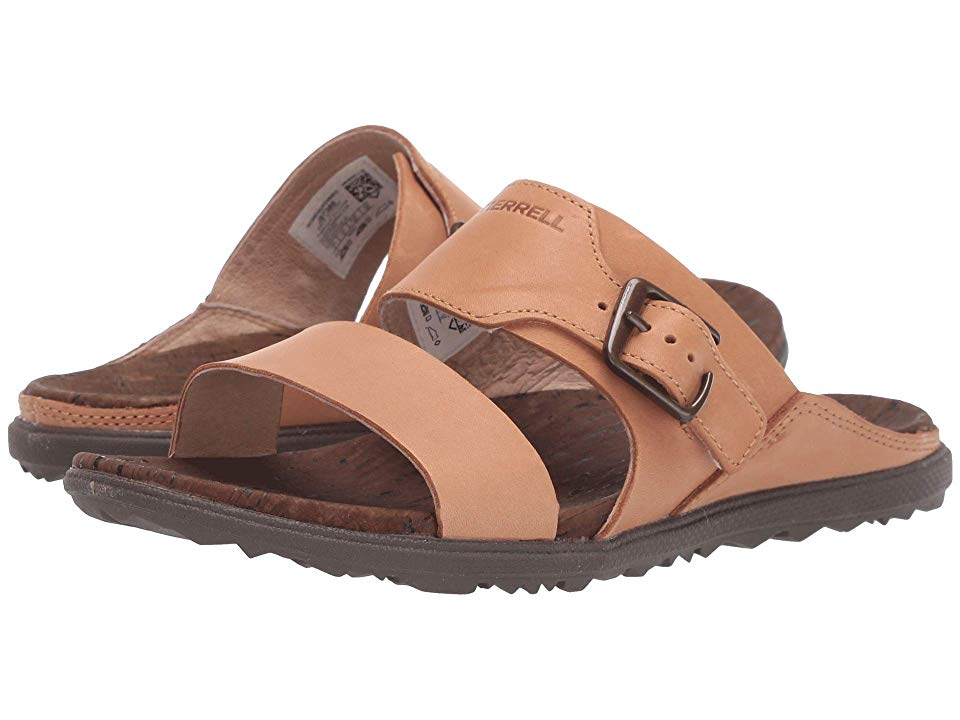 Merrell Around Town Luxe Buckle Slide Women S Shoes Natural Tan Merrell Dress Shoes Men Stylish Sandals