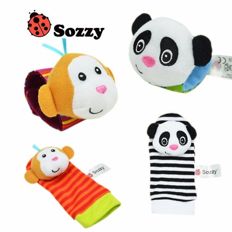 Infant Baby Kids Boy Cute Animal Hand Wrist Bells Foot Sock Rattles Soft Toys