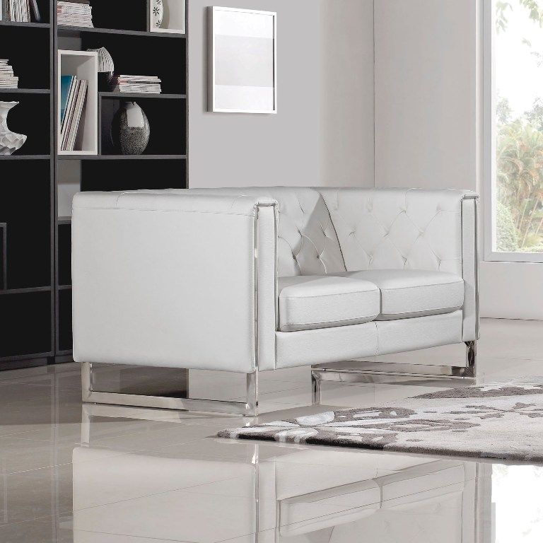 Chelsea Leatherette Love With Metal Leg Diamond Sofa White Chelsealowh In 2021 Love Seat White Sofas Contemporary Living Room Furniture