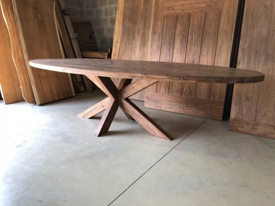 Ovale teak tafel gemaakt van oud hout, 300x120cm ...