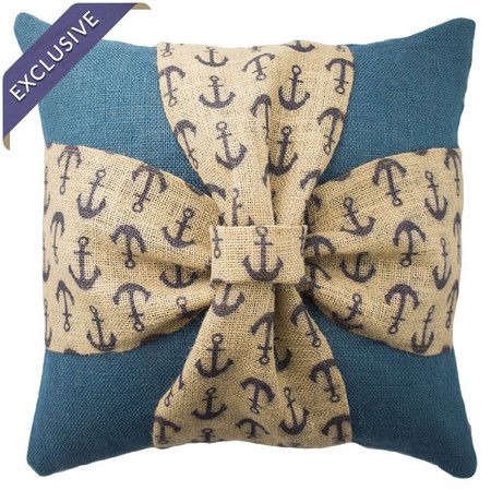 Showcasing a charming anchor-print bow detail, this handcrafted burlap pillow offers nautical-inspired appeal for your bed or favorite reading nook. Made in ... Anchor Bedroom, Nautical Bedroom, Anchor Bedding, Anchor Pillow, Tween Bedroom, Guest Bedroom, Bedroom Ideas, Bow Pillows, Burlap Pillows